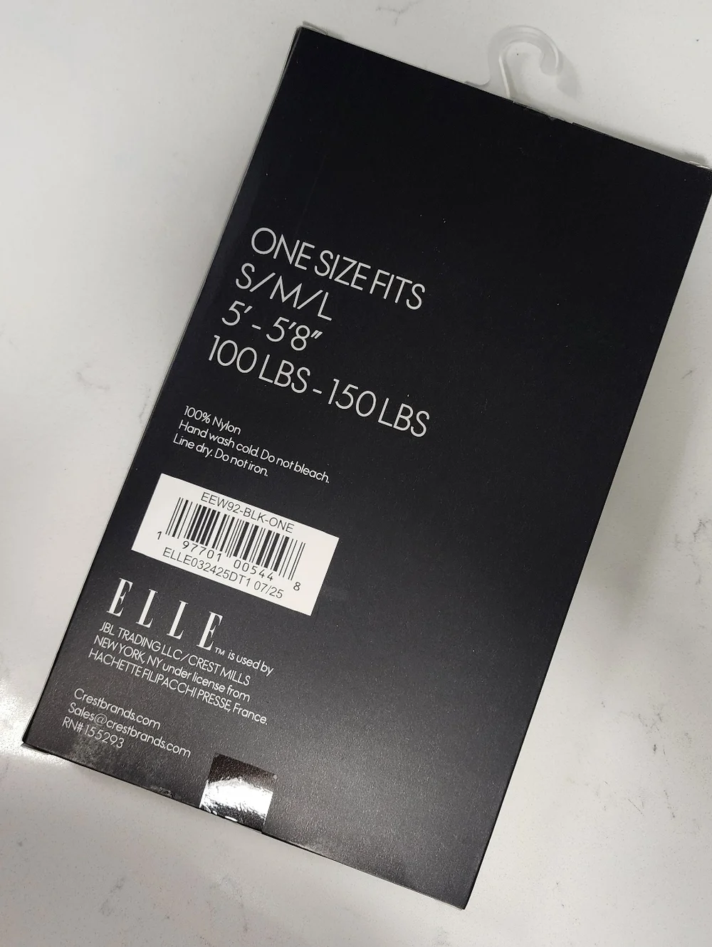 Elle Black Hosiery Silky Sheer One Size New
